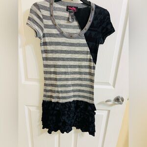 Custo Barcelona Glitter rauched Shift Dress Gray short sleeves Size 1